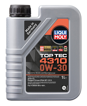 LIQUI MOLY TOP TEC 4310 0W30 1Л ACEA C2 PSA B71 2312 Fiat 9.55535-GS1 /9.55535-D 2361 LIQUI MOLY