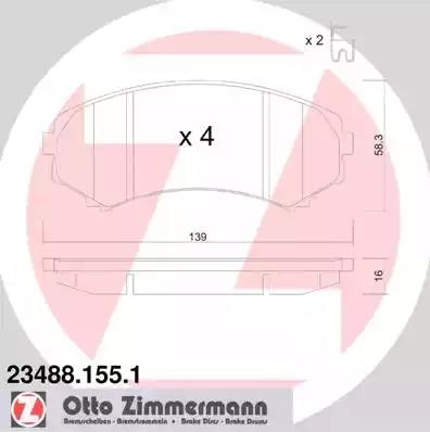 колодки дисковые !перед. 139x58x16 \ Mitsubishi Pajero 3.2D/3.5GDi 00> 23488.155.1 ZIMMERMANN