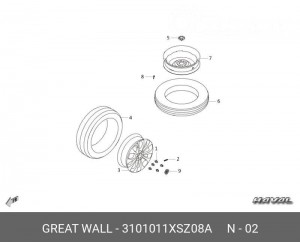 Гайка колеса HAVAL H2/H9 OE 3101011XSZ08A GREAT WALL