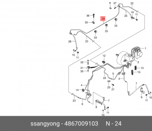 Трубка тормозная SSANGYONG Rexton задняя правая OE 4867009103 SSANG YONG