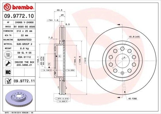 Диск тормозной 09.9772.11 09977211 BREMBO