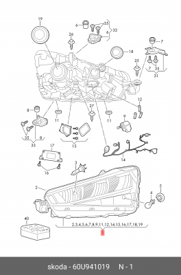 фара !левая светодиодная \ Skoda Rapid 13-20 60U941019 VAG