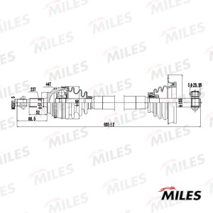 Привод в сборе левый RENAULT MEGANE/SCENIC 1.9D 01-03 (GKN 303623) GC01123 GC01123 MILES
