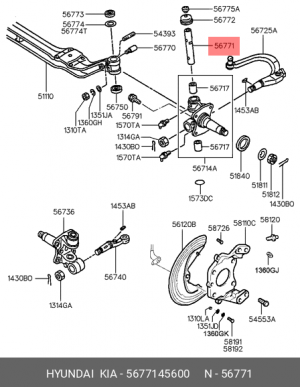 Шкворень HYUNDAI HD65,County дв.D4DD,72,78 d=30мм OE 5677145600 HYUNDAI KIA