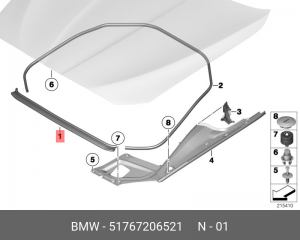 Уплотнитель капота Пд ! \BMW 5' F10, LCI, F11, F18, 51 76 7 206 521 BMW