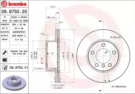 Диск тормозной 09.9750.21 09.9750.21 BREMBO
