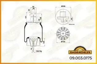 Пневморессора Premium со стаканом (пластик) кронштейн +возд. / 1 шп. Stralis (за 090030175 SONDER
