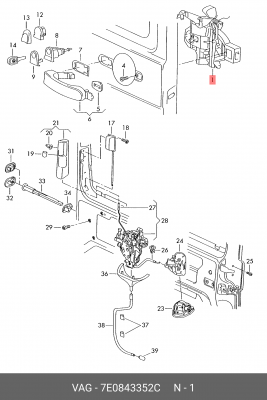 ручка двери боковой сдвижной! внутренняя правая\ VW Transporter 7EA/7EB 7E0 843 352 C VAG