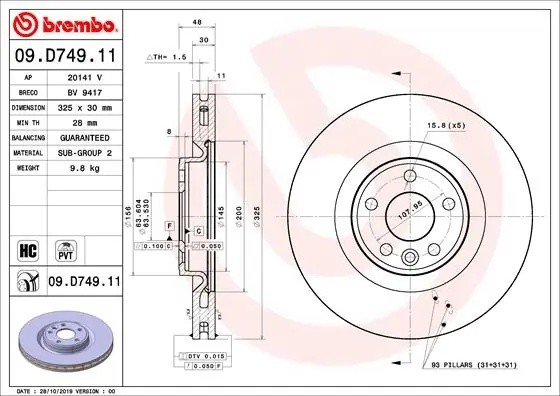 Диск тормозной 09.D749.11 09D74911 BREMBO
