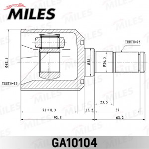 ШРУС внут. Hyundai Elantra 00-06 1.6 пер./Santa Fe 10-20/Ka Sorento 10-15 задний GA10104 MILES