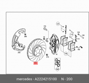 Диск тормозной MERCEDES S (W222) передний (1шт.) OE A2224215100 MERCEDES BENZ
