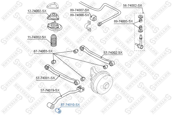 сайлентблок зад. продол. рычага!\Nissan Bluebird T12/U11 <90/100NX/Maxima <94 87-74010-SX STELLOX