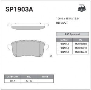 Колодки тормозные дисковые RENAULT SCENIC III 09- SP1903A SP1903A SANGSIN