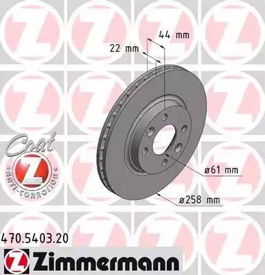 диск тормозной !перед. 258x22/44-4x100 \ Renault Logan/Sandero/Clio 0.9/1.2/1.5d 470540320 ZIMMERMANN