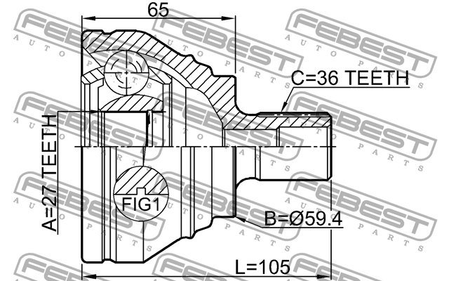 ШРУС внешний AUDI A3/A3 Sportback (8P) 2003-2013 2310-B6 2310-B6 FEBEST