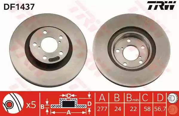 Диск тормозной SUBARU Forester (07-),Impreza (07-) передний (1шт.) TRW DF1437 TRW
