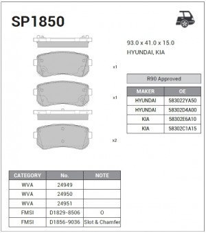 Колодки тормозные дисковые Hyundai Accent, KIA Rio 1.4i/1.6i 05 SP1850 SP1850 SANGSIN