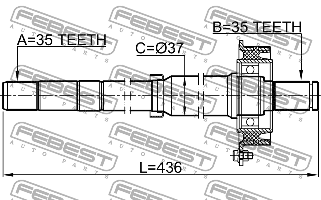 Полуось правая 35X437X35 FORD ESCAPE 2000-2007 2112-ESC 2112-ESC FEBEST