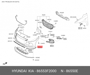 Кронштейн бампера HYUNDAI Elantra (16-) переднего левый OE 86553F2000 HYUNDAI KIA