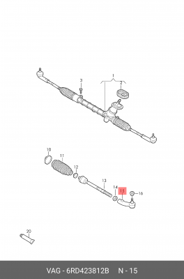 Наконечник рулевой тяги VW Polo седан правый ОЕ 6RD 423 812 B VAG