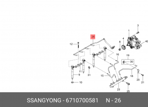 Трубка топливная SSANGYONG Actyon (10-) (D20F) обратная от форсунок OE 6710700581 SSANG YONG