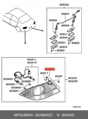 Клипса MITSUBISHI Colt (02-),Lancer (00-13) крепления фонаря заднего OE MU480022 MITSUBISHI