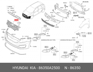86350A2500 Решетка радиатора 86350A2500 HYUNDAI