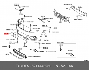 планка крепления номера! переднего бампера\ Toyota Highlander/Kluger V 10-13 52114-48260 TOYOTA