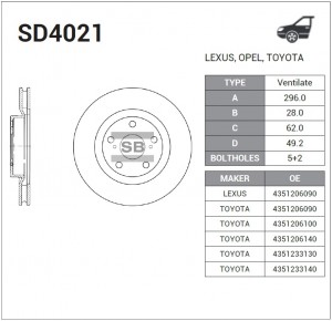 Диск тормозной Toyota RAV4 2.0/2.2D 06 SD4021 SD4021 SANGSIN