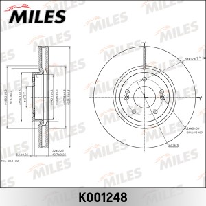 Диск тормозной передний D321мм. HYUNDAI ix55 3.0D 08- K001248 K001248 MILES
