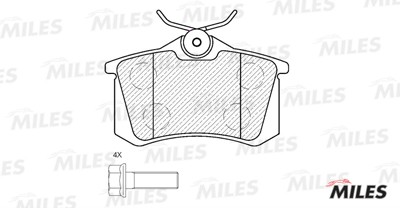 Колодки тормозные задние (без датчика + болты) (Смесь Semi-Metallic) AUDI A4 (B5 E110004 MILES