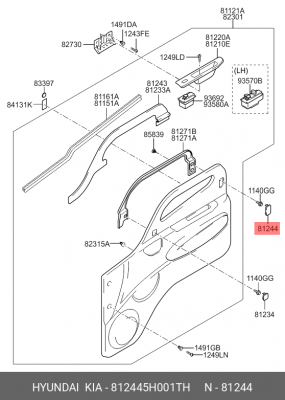 Заглушка HYUNDAI HD65,72,78 обивки двери передней OE 812445H001TH HYUNDAI KIA