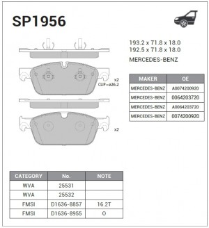 Колодки тормозные дисковые MB W166/X166 3.0-5.0/2.5CDi/3.5CDi 11 SP1956 SP1956 SANGSIN