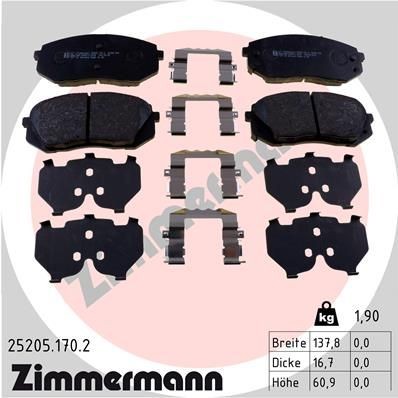 колодки дисковые !перед. 138x61x17 \ Kia Carens 2.0CVVTi/CRDi 06> 252051702 ZIMMERMANN
