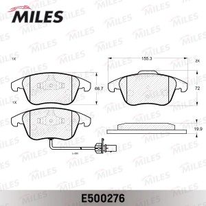 Колодки тормозные передние (с датчиком) (Смесь CERAMIC серия PRO) AUDI A4/A4 ALL E500276 MILES