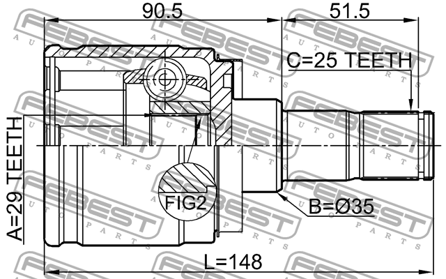 ШРУС внутренний правый 29X35X25 0411-H77WRH FEBEST