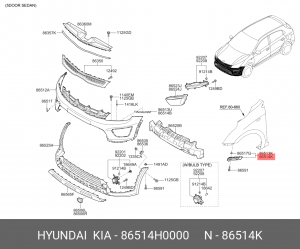 Кронштейн бампера KIA Rio (17-) переднего правый OE 86514H0000 HYUNDAI KIA