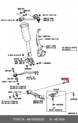 БОЛТ РЫЧАГА  48190-0K050 48190-0K050 TOYOTA