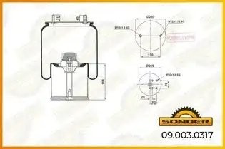 Пневморессора Premium со стаканом (металл) BPW — 3 года безусловной гарантии 090030317 SONDER