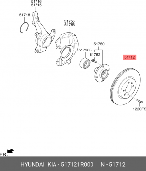 Диск тормозной HYUNDAI Solaris (11-) KIA Rio (11-) передний OE 517121R000 HYUNDAI KIA