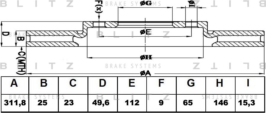 Диск тормозной передний вентилируемый AUDI A3/TT 03-SKODA Octavia/Superb/Yeti 02 BS0339 BLITZ