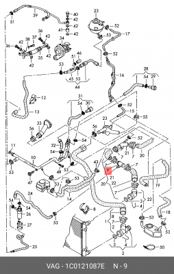 Тройник VW AUDI системы охлаждения OE 1C0 121 087 E VAG