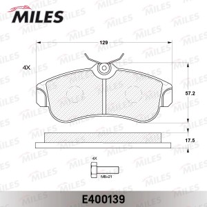 Колодки тормозные передние (без датчика + болты) (Смесь Low-Metallic) (NISSAN AL E400139 MILES