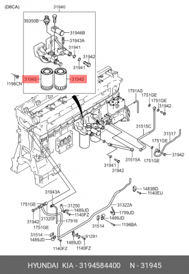 Фильтр топливный HYUNDAI HD250,260,270,370,Universe дв.D6CB38/41/3H ЕВРО-3 OE 3194584400 HYUNDAI KIA