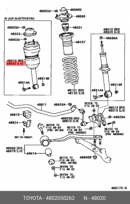пневматический амортизатор!\ Lexus LS460 48020-50262 TOYOTA