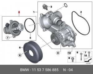 Термостат BMW 5 (E60),7 (E65,F01,F02),X5 (E70),X6 (E71) (N63) OE 11 53 7 586 885 BMW