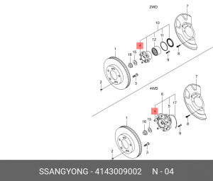 Шпилька колеса SSANGYONG Actyon (06-),Actyon Sport (06-/12-),Kyron (05-),Rexton  4143009002 SSANG YONG