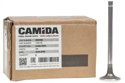 Клапан впускной КАМАЗ дв. Cummins ISLe, L 3942588, 3970727, 4089761, 5307875 110113 CAMIDA