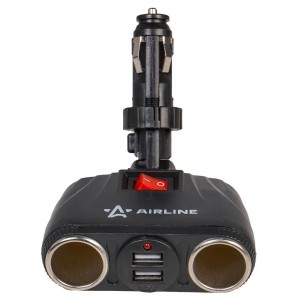 Разветвитель прикуривателя 2-х гнездовой 12V 2USB AIRLINE ASP-2TU-08 AIRLINE