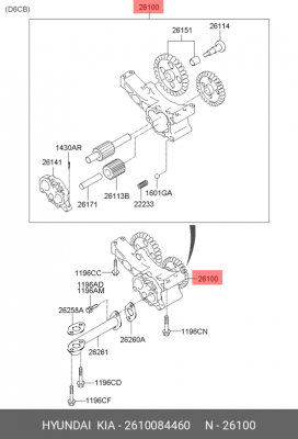 Насос масляный UNIVERSE, SPACE D6CB Z=30 2610084460 HYUNDAI KIA